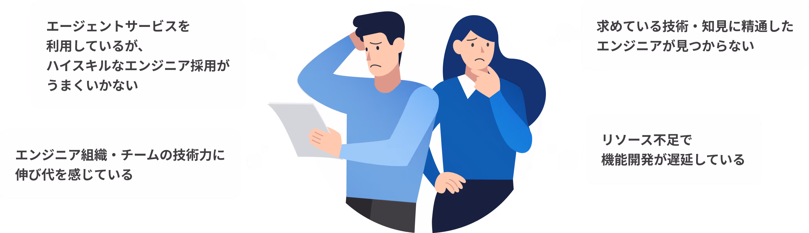 エージェントサービスを利用しているが、ハイスキルなエンジニア採用がうまくいかないなどのお困りごと画像